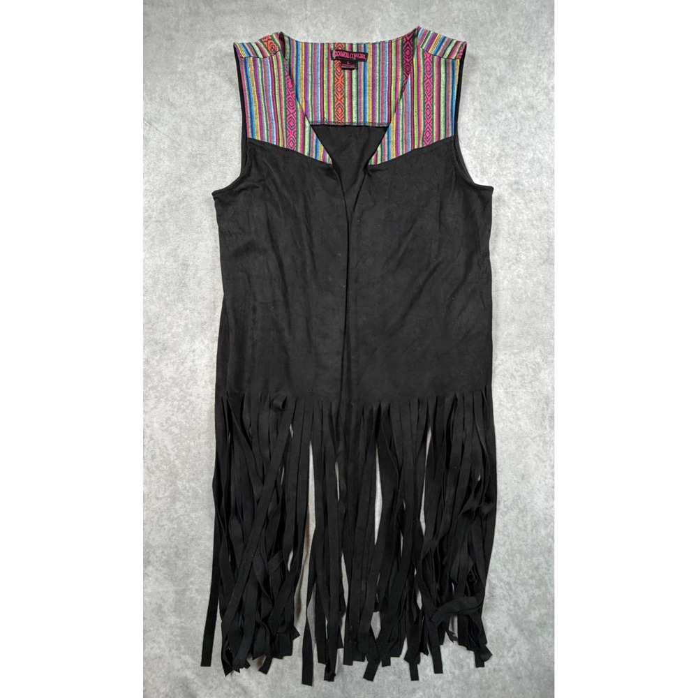 Rock Roll Cowgirl Womens Large Vest Faux Suede Black Fringe Southwestern Boho